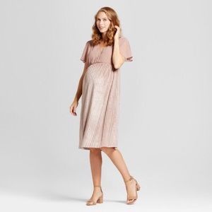 Maternity Rib Velvet Chiffon Dress